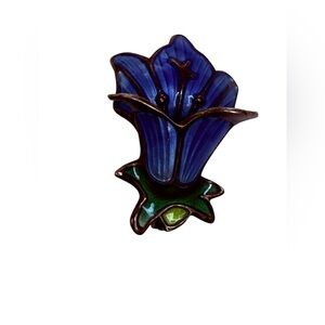 Blue enamel sterling silver flower brooch by David Andersen of Norway